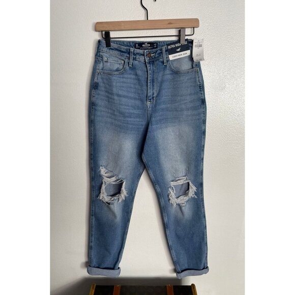 Hollister Womens Curvy Ultra High Rise Distressed Mom Jeans Blue Size 5R w27 L27 - Picture 1 of 6